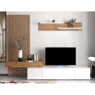 Conjunto De Comedor Con Mesa Tv Y Panelado- 250X200 cm - Blanco Y Roble