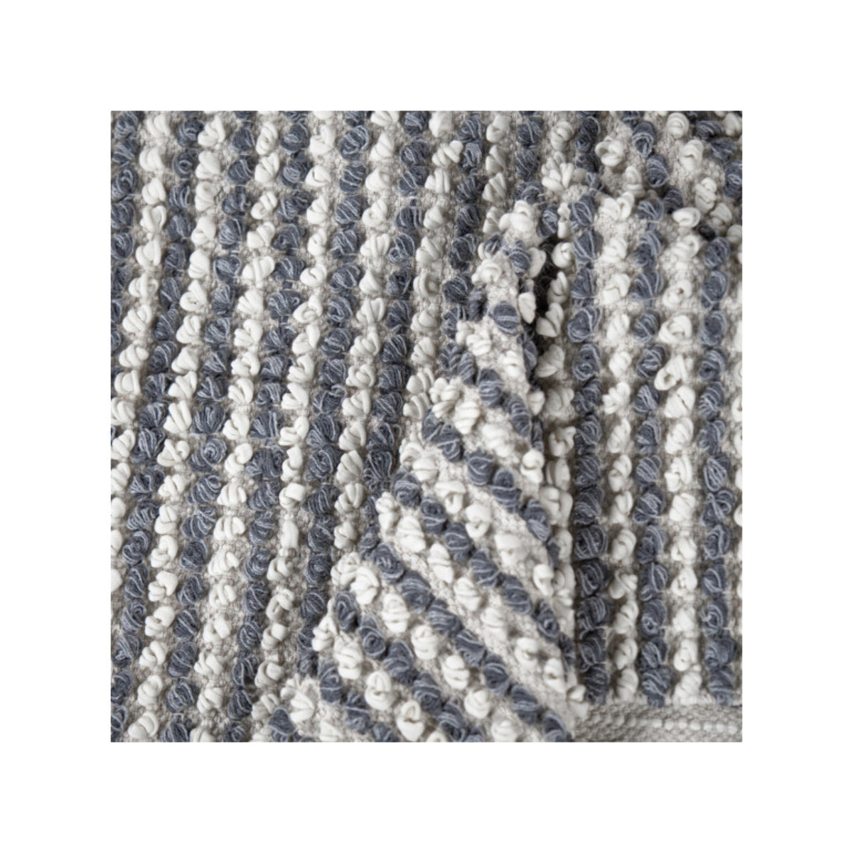 Tapis 140x200 cm en tissu texturé pompons avec franges bicolores - MARINE