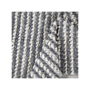 Tapis 140x200 cm en tissu texturé pompons avec franges bicolores - MARINE