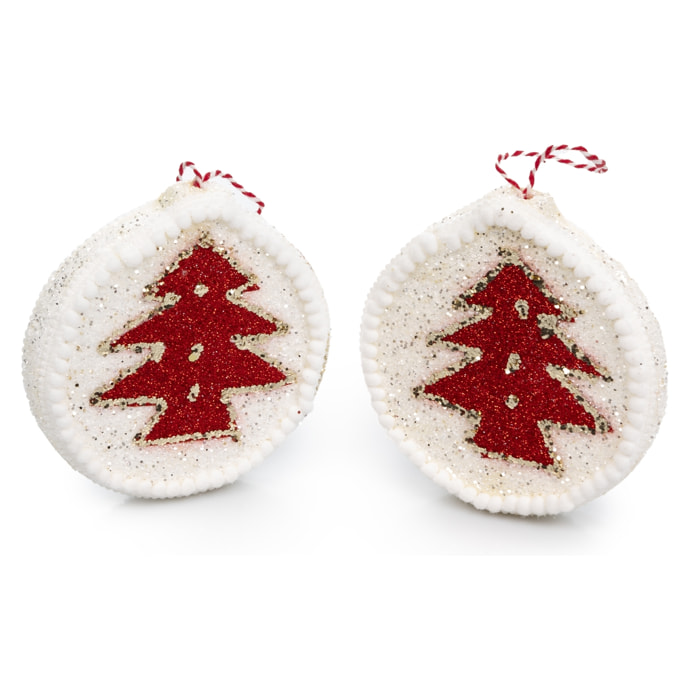 DAM  Confezione da 2 pendenti piatti in schiuma con paillettes a forma di albero di Natale. 13x3x23 centimetri. Colore bianco