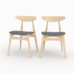 Lot de 2 chaises en tissu gris et bois d'hévéa - Josette