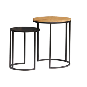 Tables d'appoint gigognes en bois manguier massif et métal noir TAHL