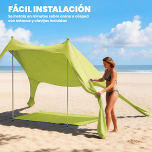 Carpa Playa Plegable 208x200 cm, Toldo Playa Portátil para 2-4 Personas con Esterilla, UPF50+, Postes de Aluminio, Pala, Estacas y Bolsa de Transporte Impermeable, para Camping, Pesca, Verde