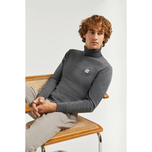 Maglione basic a dolcevita grigio scuro con logo Polo Club