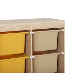 Meuble de rangement enfant 6 bacs de rangement en plastique moutarde taupe - Sora
