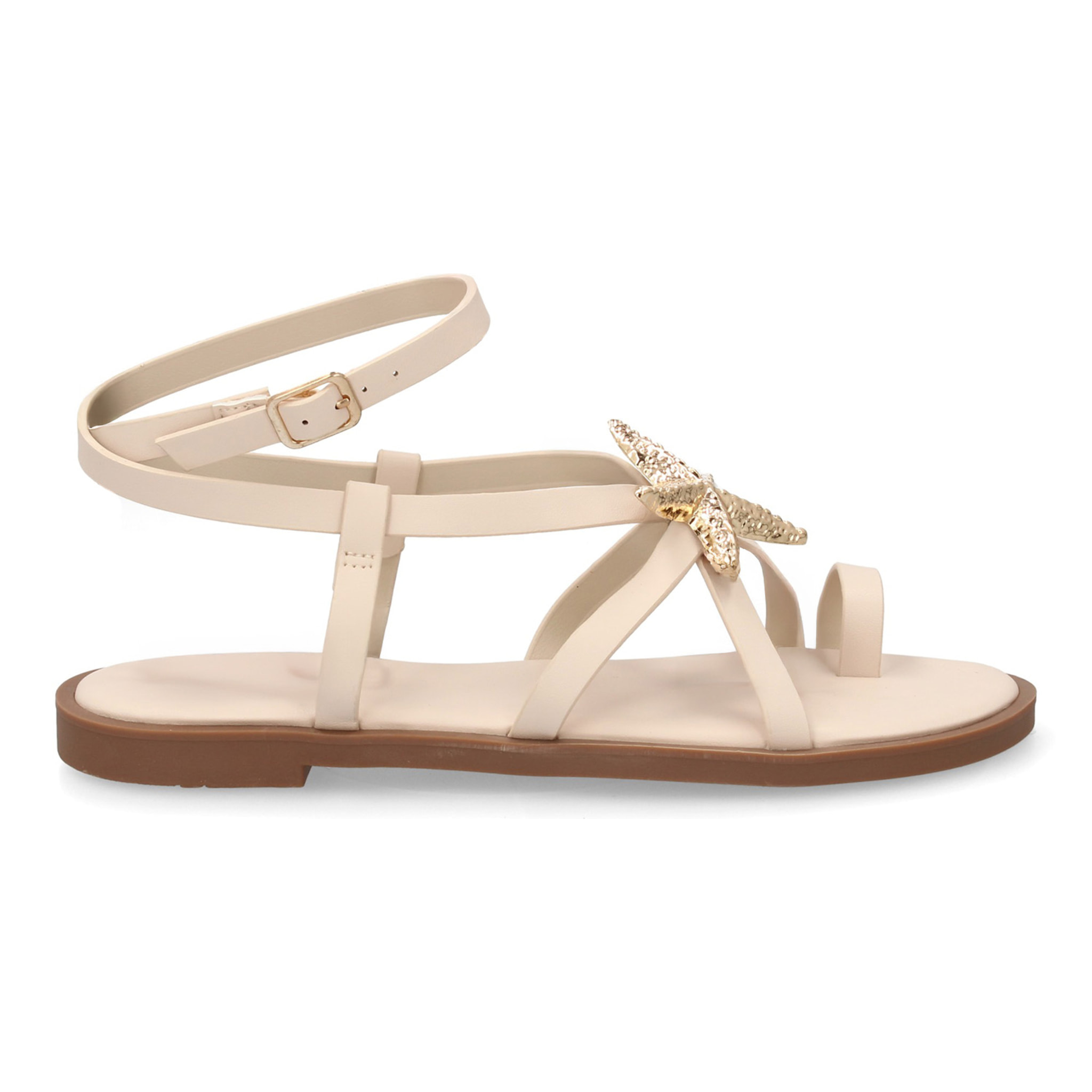 Sandalia romana plana con decoración de estrella.