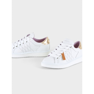 ZAPATO CON CORDONES MUJER P01 DE PIEL Y PIEL EFECTO ESPEJO BLANCO ROSE GOLD