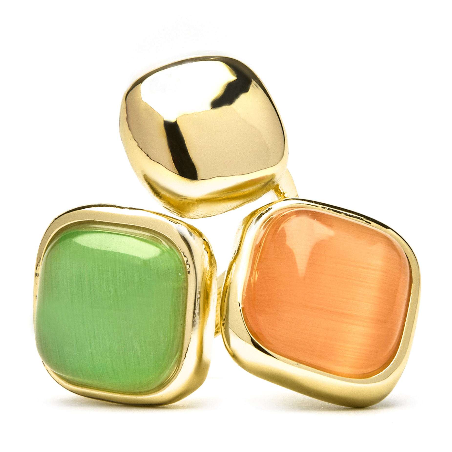 Anillo con Ojo de Gato Multicolor acabado oro 18k