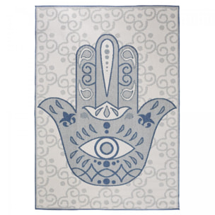 Tapis d'extérieur reversible Ridi aux motifs stylés bleu