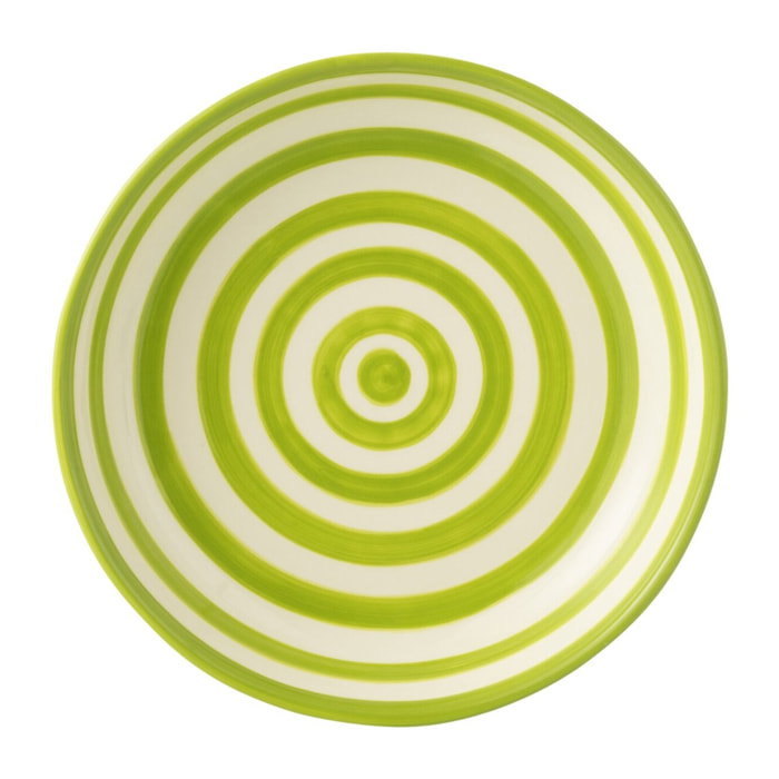 J-Line plat Granada Stripes Low - céramique - blanc/vert - large - Ø 25 cm