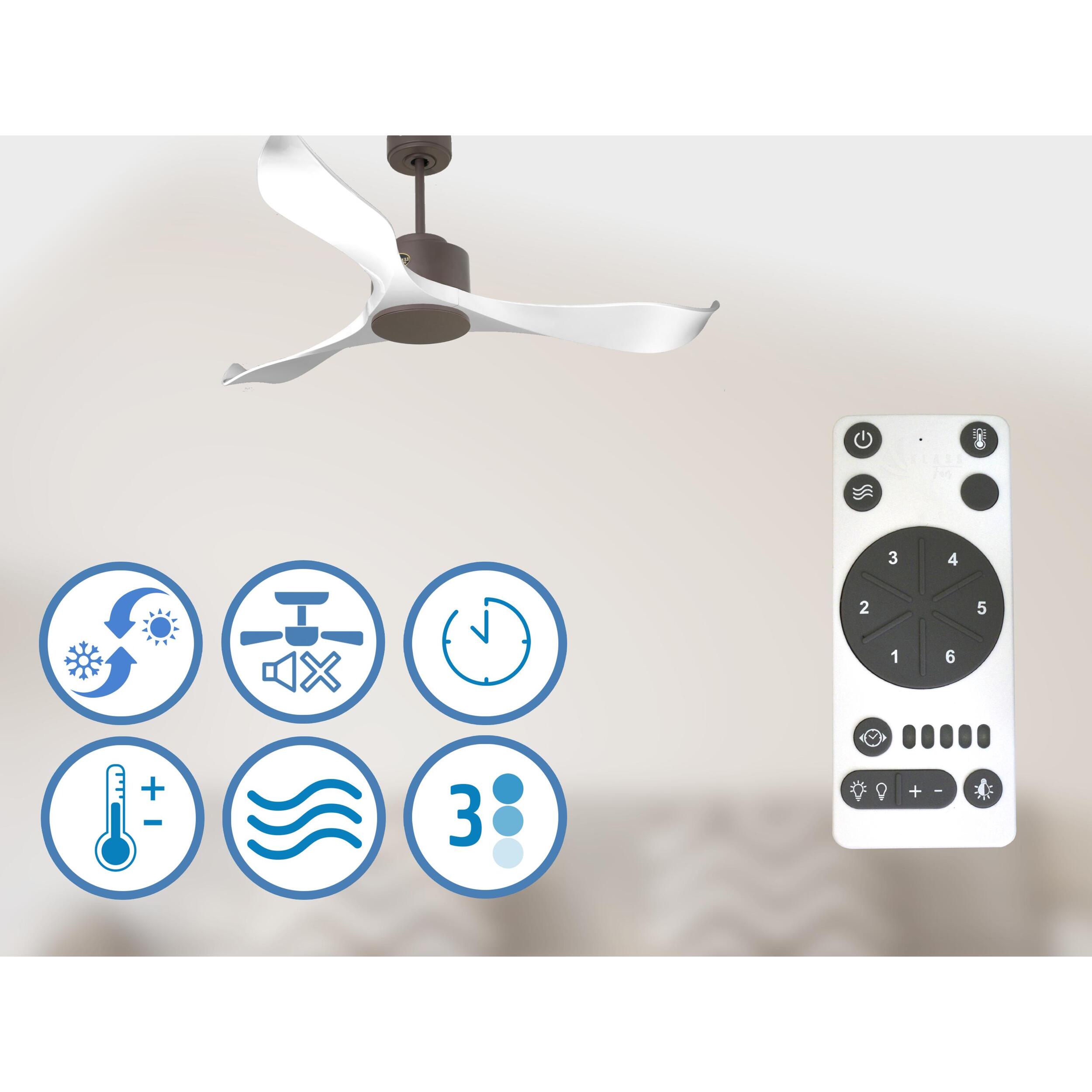 Ventilateur de plafond Wifi Moteur à courant continu Télécommande Adaptateur 2/3 Lames Hypersilence Mémoire Shopify Vendible (AUTOMATIQUE) 40   W Chocolat