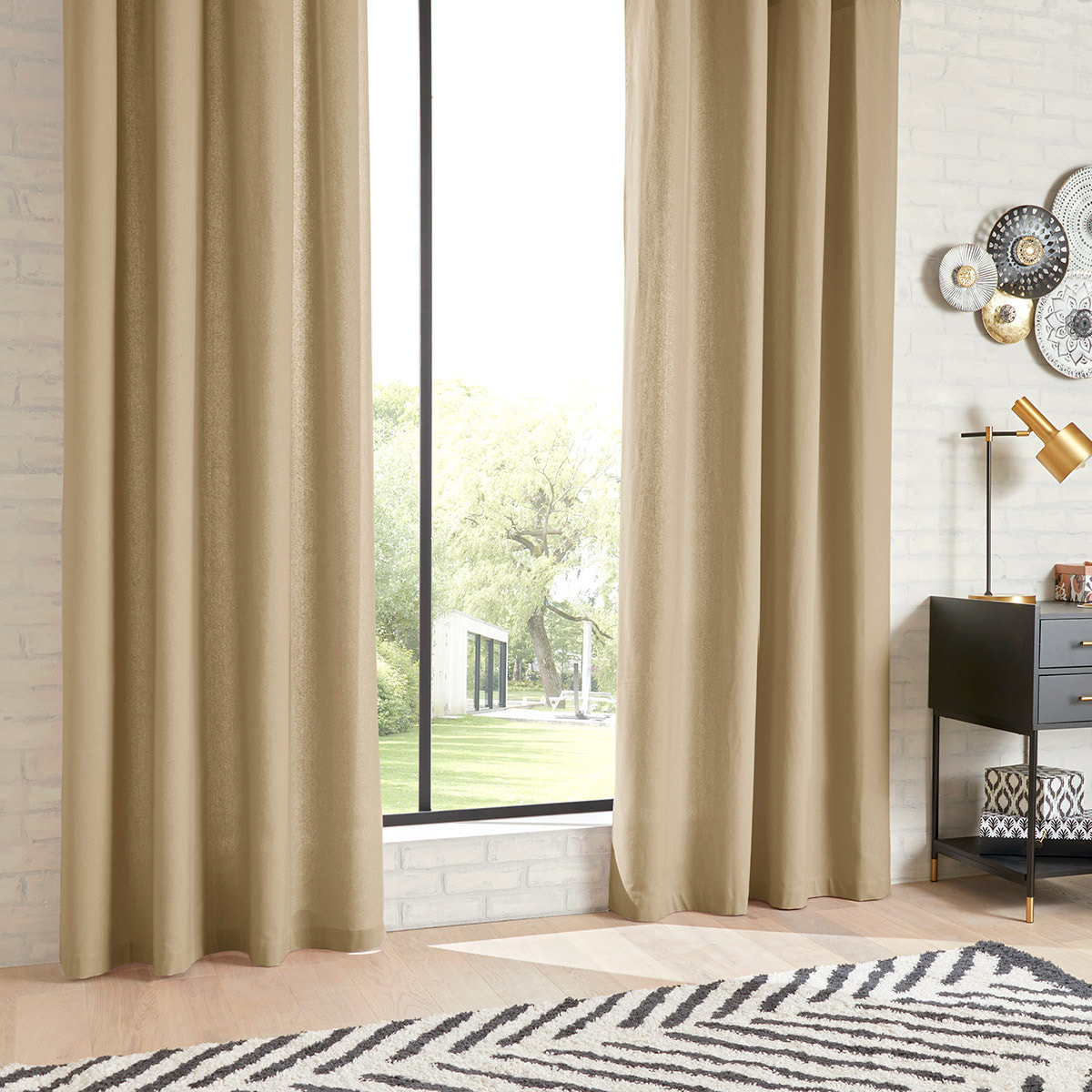 Rideau "Anjali" en coton & métal 135x240cm beige