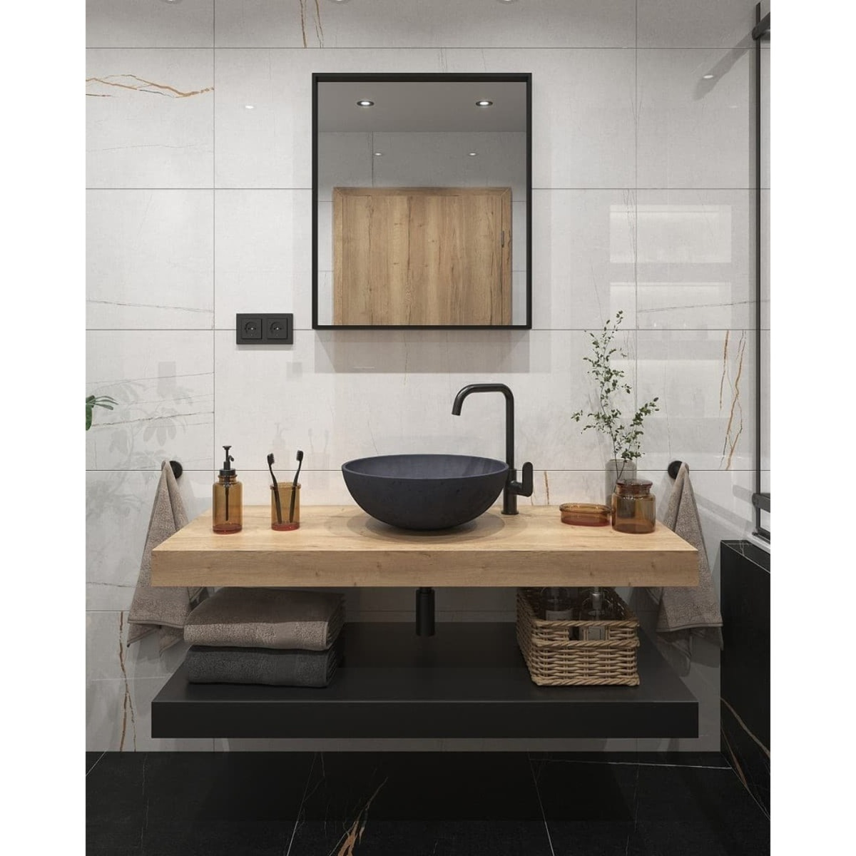 Mitigeur d'évier Swiss Aqua Technologies Dark avec bras pivotant noir SATBSDA280LC