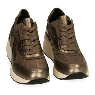 Sneakers taupe in tessuto, zeppa 6 cm