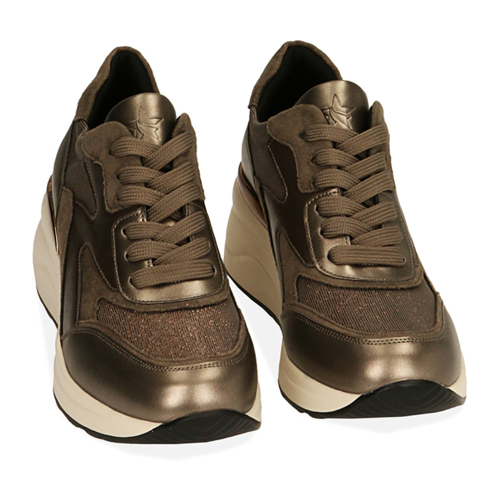 Sneakers taupe in tessuto, zeppa 6 cm