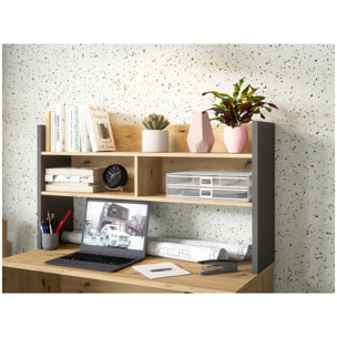 Bureau et sur-meuble avec caisson amovible effet bois et gris foncé - L110 CM - KIARA