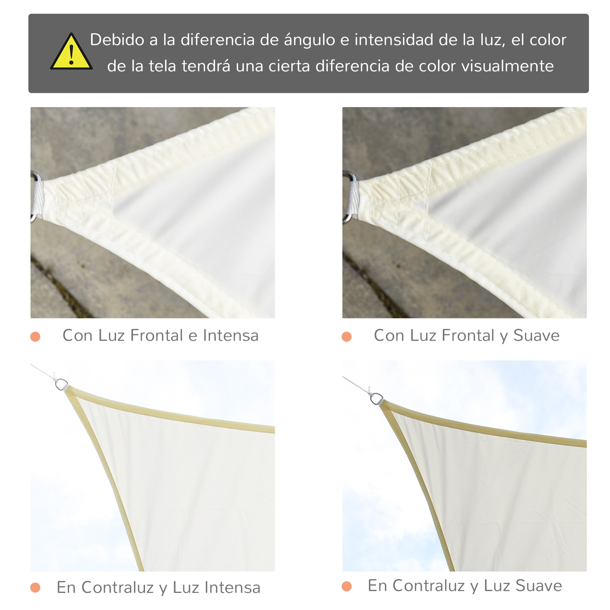 Toldo Vela Rectángulo Protección UV de Poliéster 3x3m Crema