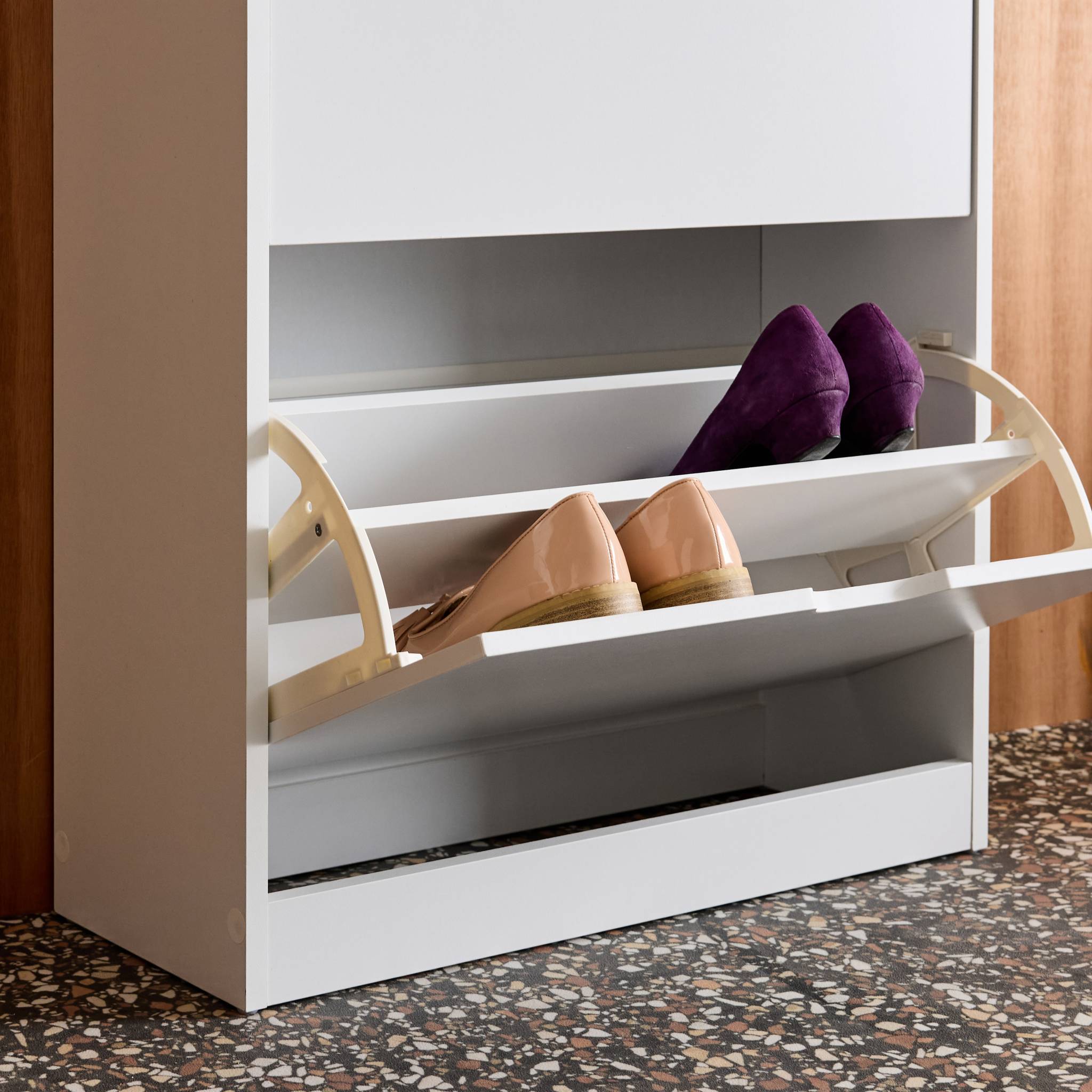 Meuble à chaussures décor bois 3 abattants SHOOZ