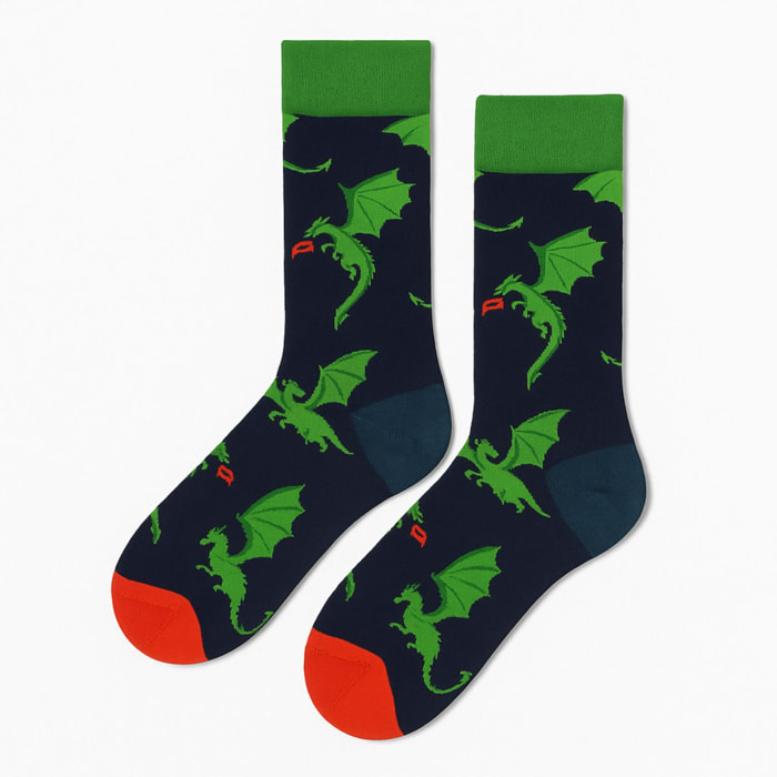 Calcetines Altos Divertidos Unisex con Dibujos de Dragones, Talla única 27-35