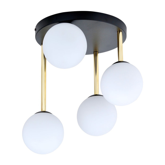 Lampada da soffitto Dolce in acciaio nero opaco e vetro opalino
