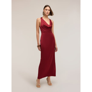 Motivi - Vestido largo de satén con drapeado - Burgundy