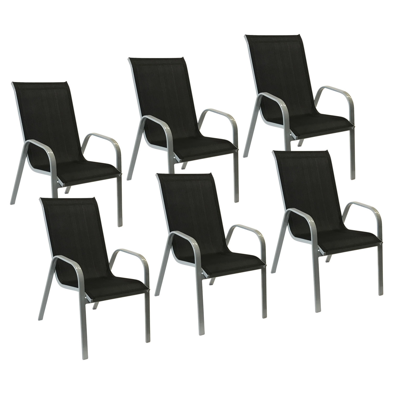 Lot de 6 chaises MARBELLA en textilène noir - aluminium gris