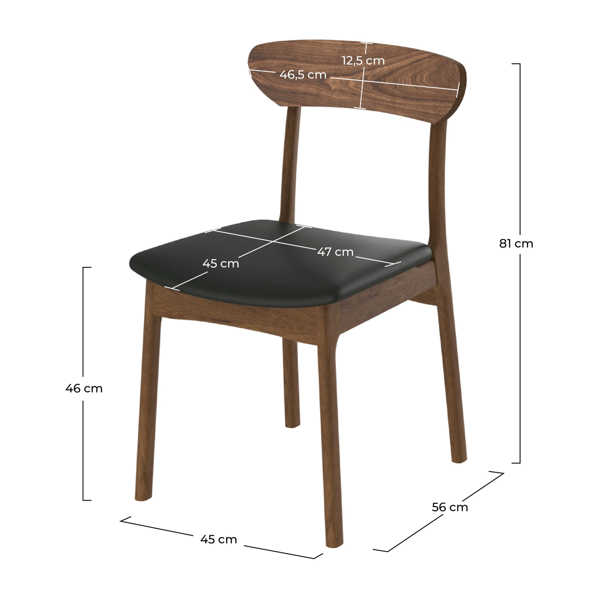Lot de 2 chaises en cuir synthétique noir et bois foncé - Lana