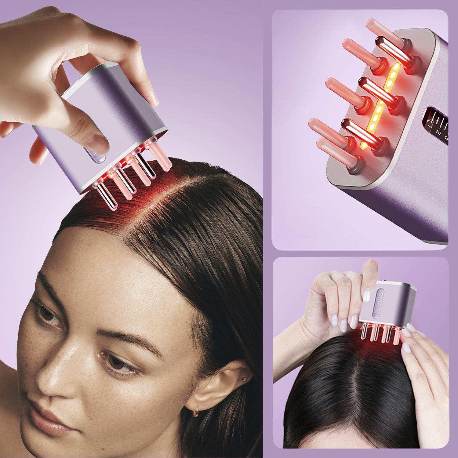 Applicatore di lozione/farmaco per capelli con trattamento a luce rossa per capelli. Setole di corno di mucca.