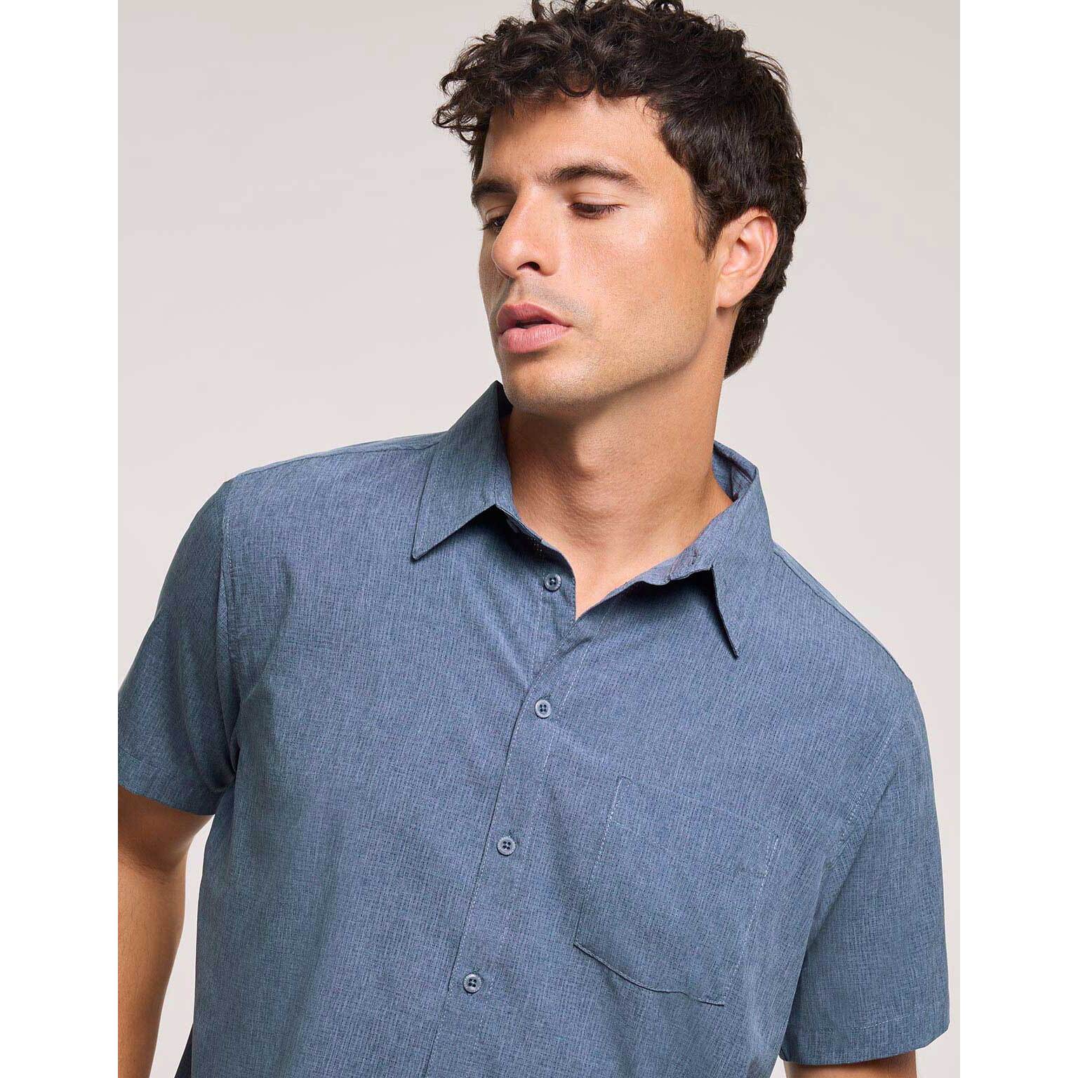 Camisa Manga Corta Azul Jaspeado - Camilando