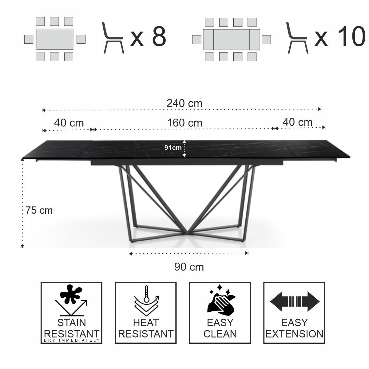Tomasucci Table extensible SPINNE MARBRE NOIR