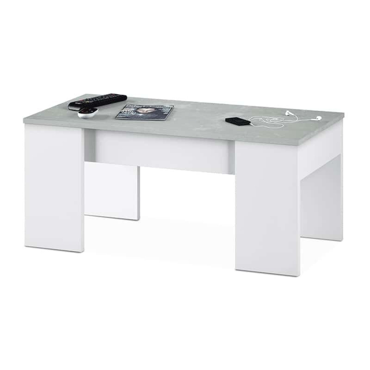 Mesa de centro elevable Low Cost Blanco Artik (Blanco Mate) - Gris Cemento