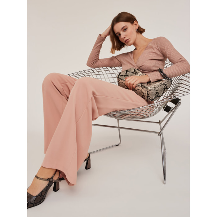 Motivi - Pantalones modelo palazzo de envers satin - Rosa cipria