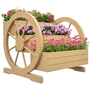 Jardinera de Madera Macetero Exterior de 3 Niveles Diseño de Escalera y Forma de Ruedas Orificios de Drenaje Huerto Urbano Cultivos Plantas Flores en Terraza Jardín 61x62x57 cm