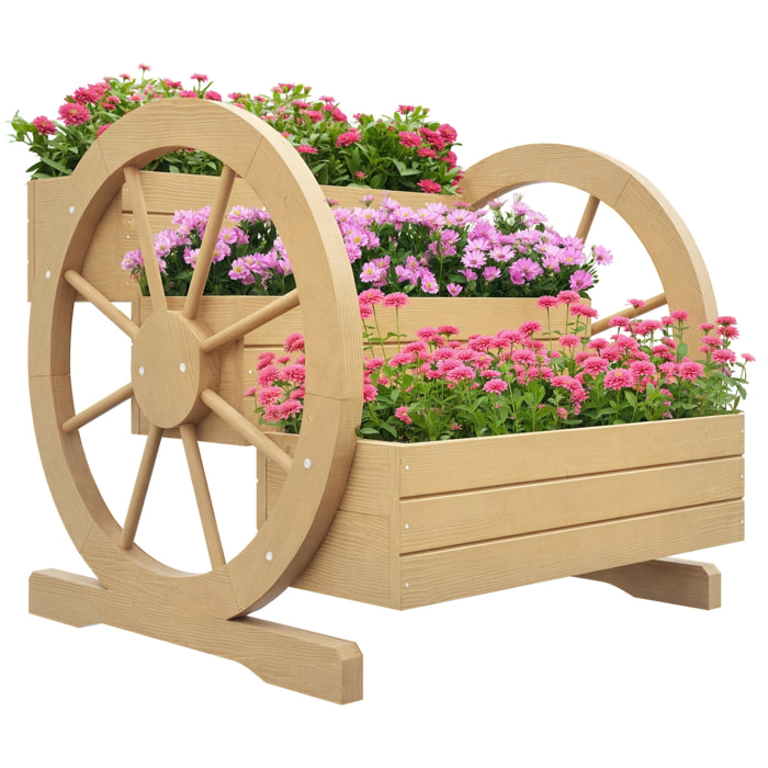 Jardinera de Madera Macetero Exterior de 3 Niveles Diseño de Escalera y Forma de Ruedas Orificios de Drenaje Huerto Urbano Cultivos Plantas Flores en Terraza Jardín 61x62x57 cm