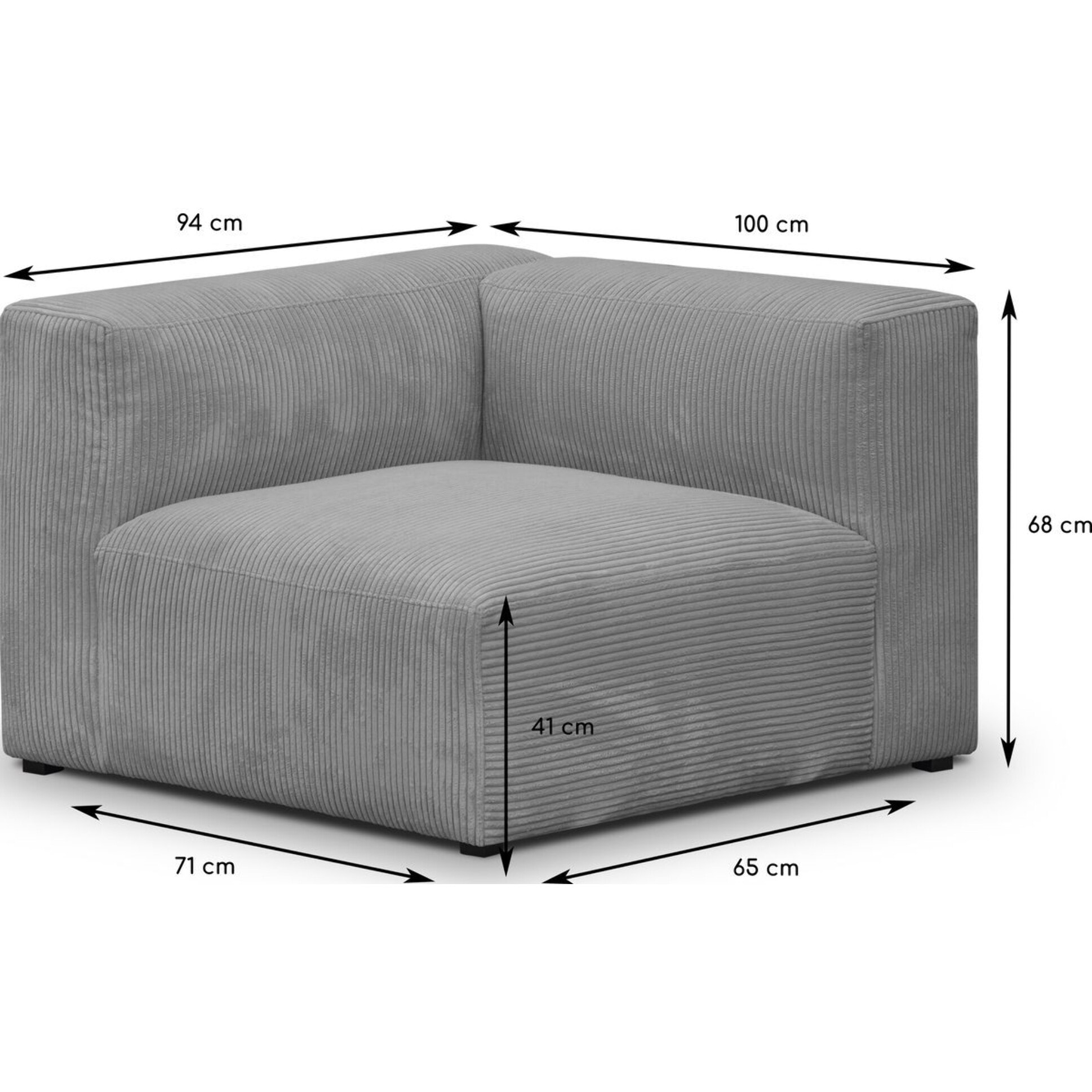 Chauffeuse d'angle à gauche modulable en velours côtelé - MODULO