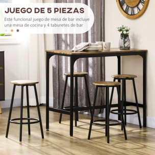 Juego de Muebles Altos Mesa y Sillas de Bar de 5 Piezas Mesa de Comedor Industrial y 4 Taburetes Redondos con Marco de Metal para Pub Comedor Marrón Rústico