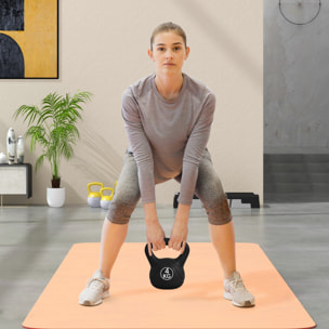 Pesa Rusa 4 kg, Kettlebell Revestimiento de Plástico y Relleno de Arena, con Mango Ancho y Base Plana, para Entrenamiento Culturismo, en Casa, Gimnasio, Negro