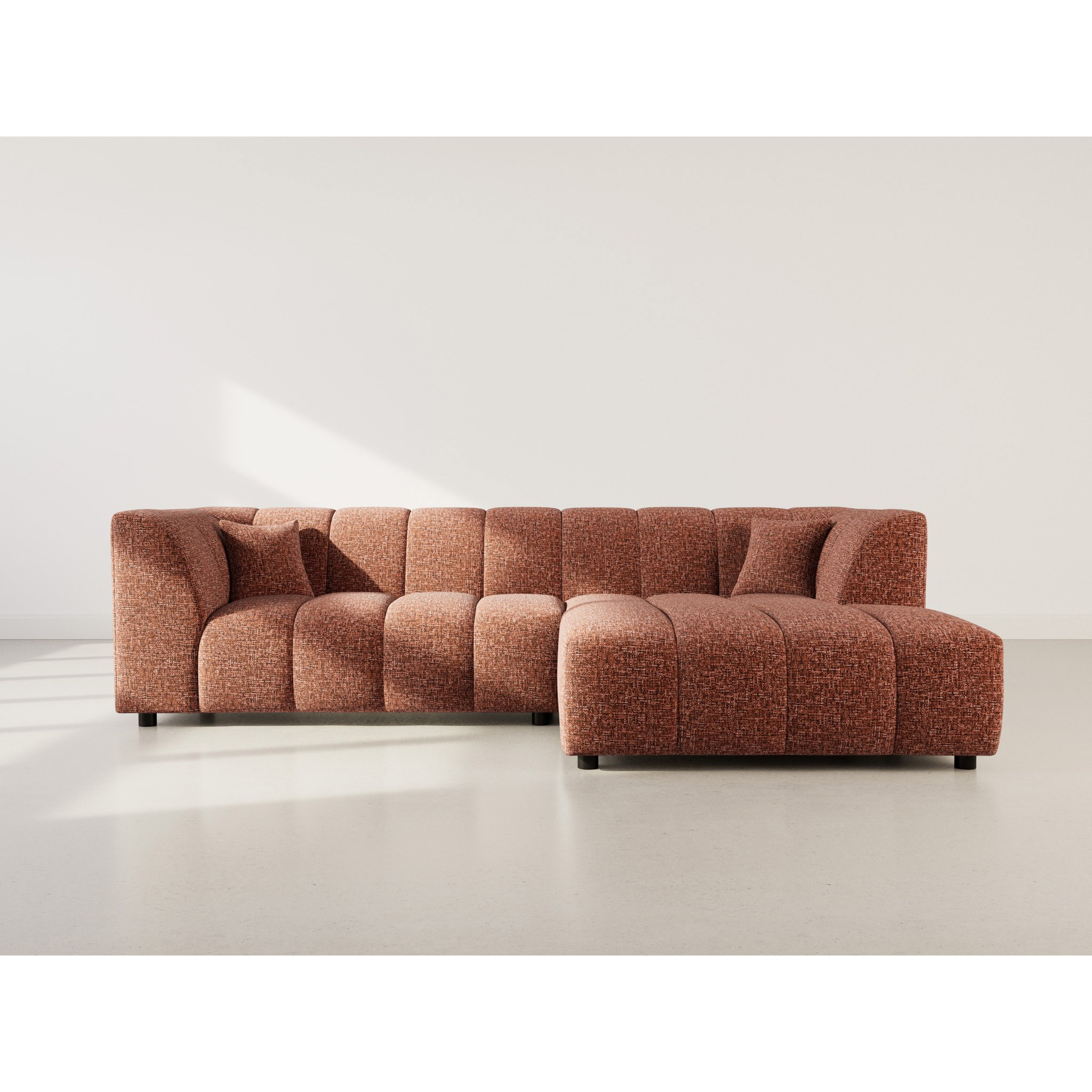 Curtis - canapé d'angle droit 4 places avec accoudoir en tissu texturé - Terracotta