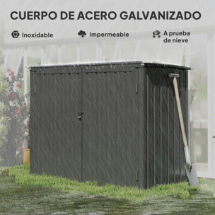 Cobertizo para Contenedor de Basura Doble, Caseta para Cubo de Basura de 240L de Acero Galvanizado con Tapa Abatible y Puertas con Cerradura, para Jardín, Exterior, 150x80x117 cm, Gris Oscuro