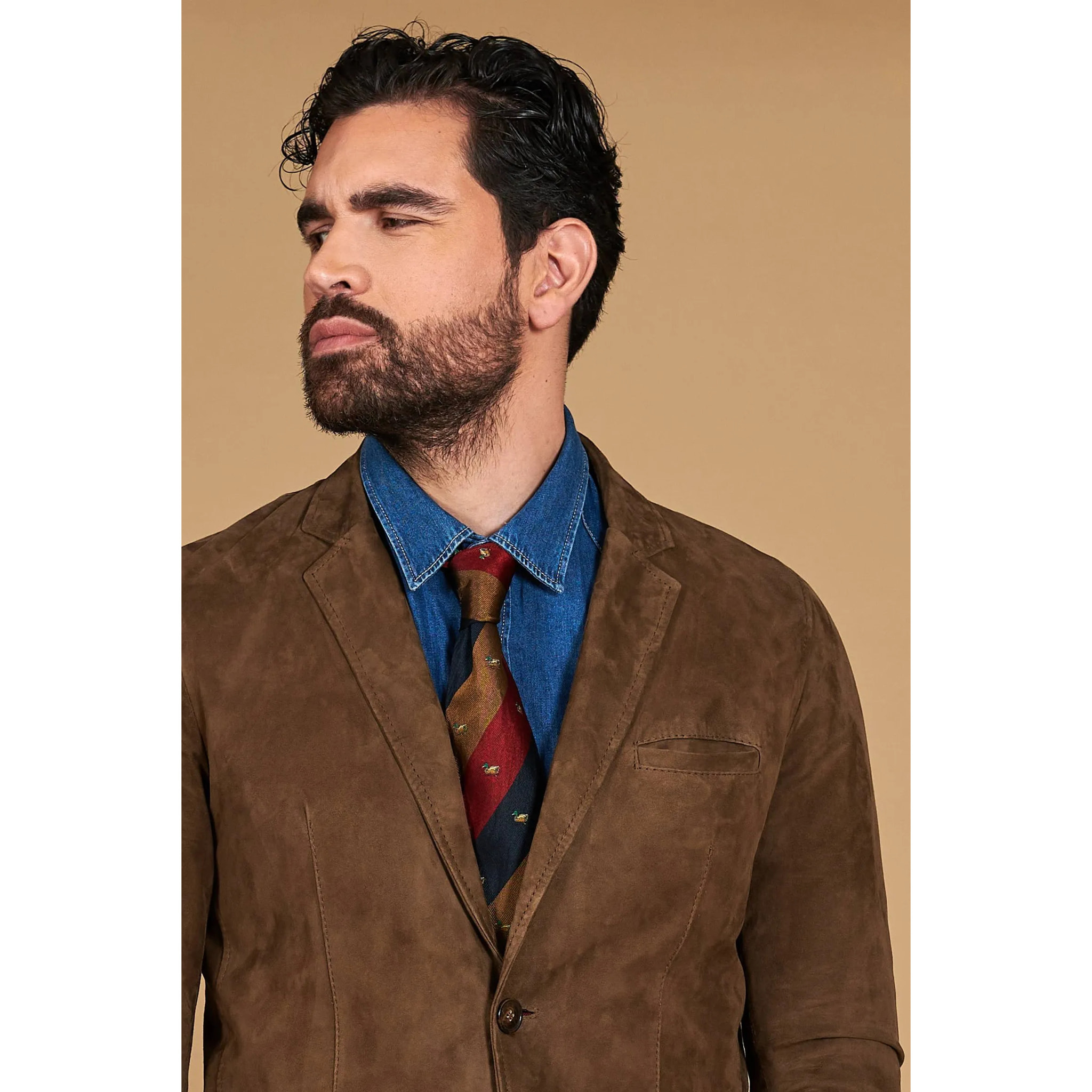 Blazer in pelle scamosciata color fango con due bottoni