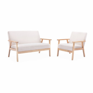 Banquette canapé en bois et tissu bouclette. Isak. L 114 x P 69.5 x H 73cm