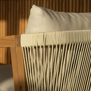 Salon de jardin 4 places en bois d'acacia et coussins beige FIDJI