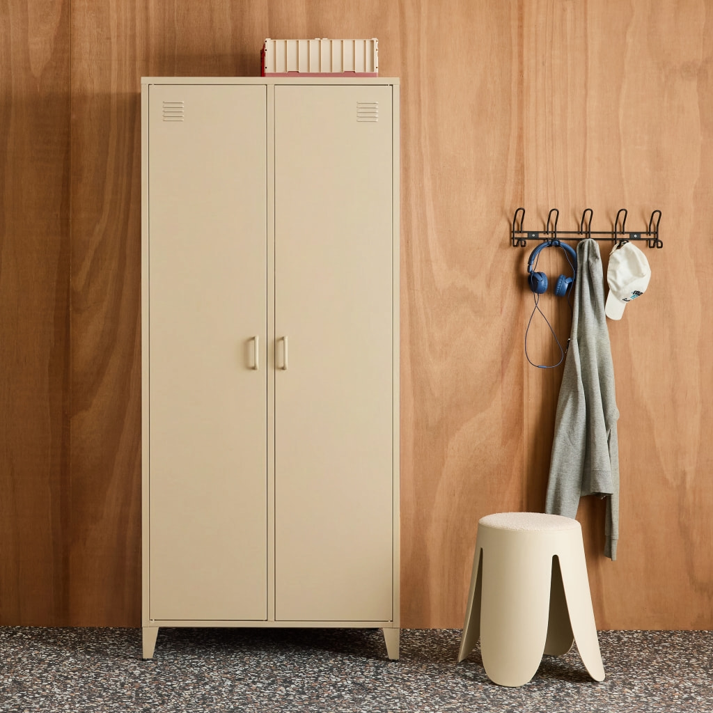 Armoire chambre dressing industriel métal 2 portes, 4 étagères, 1 penderie  SOHO