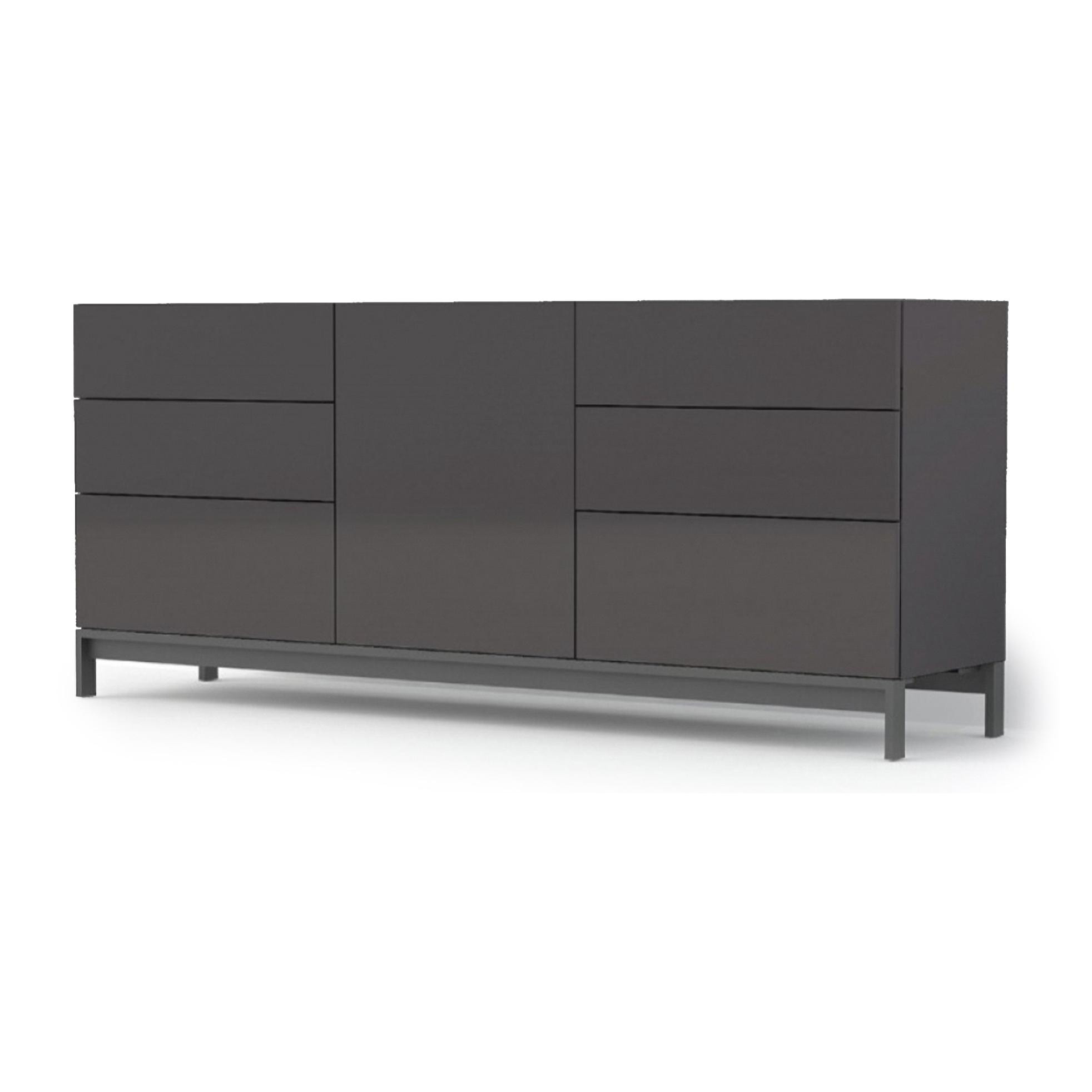 Credenza moderna a 1 anta e 6 cassetti, Made in Italy, Madia da cucina, Buffet di design da soggiorno, con piedini, cm 170x40h47, colore Antracite lucido