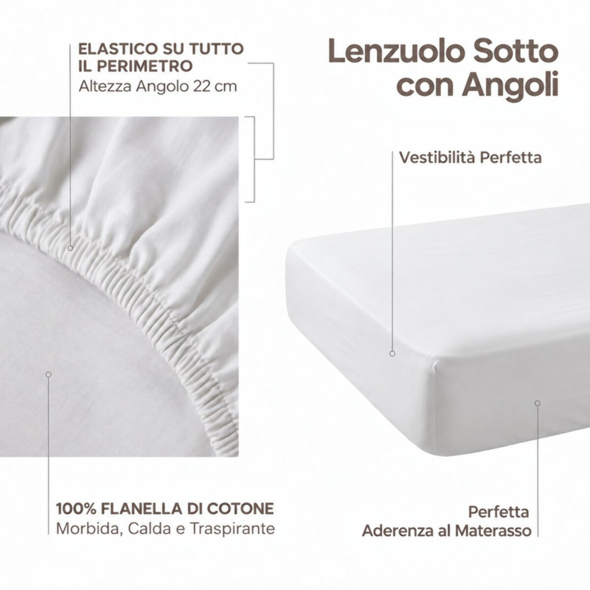 Lenzuolo sotto con angoli in flanella - Bianco