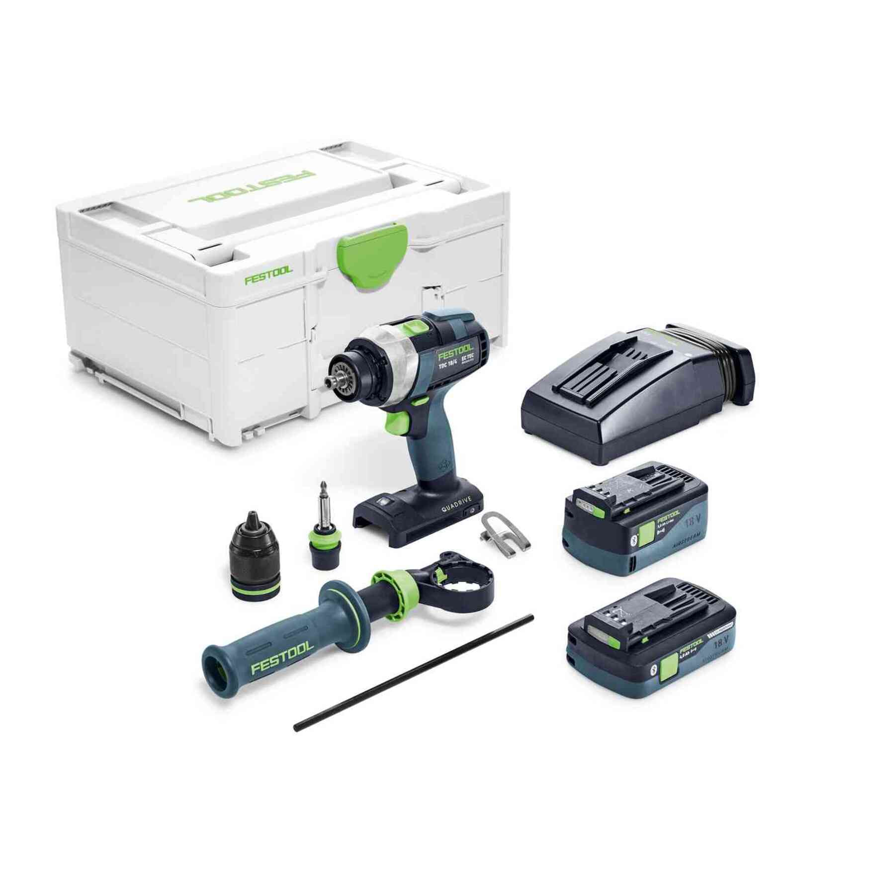 Perceuse visseuse sans fil TDC 18/4 5.0/4.0 I-PLUS QUADRIVE - FESTOOL - 2 batteries 18V 4.5Ah et 4.0Ah - chargeur - Systainer - 577649