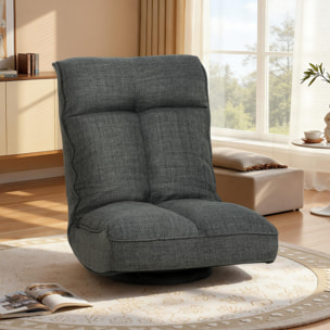 Fauteuil de sol pliable pivotant à 360° dossier réglable lin gris
