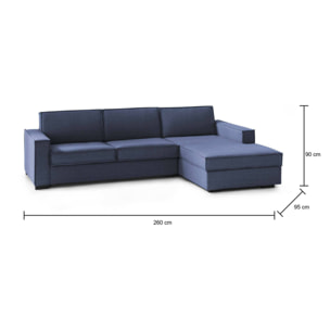 Divano letto con penisola Afar, Sofà con apertura girevole, Penisola contenitore Destra, Braccioli slim, 100% Made in Italy, Cm 260x95h90, Blu