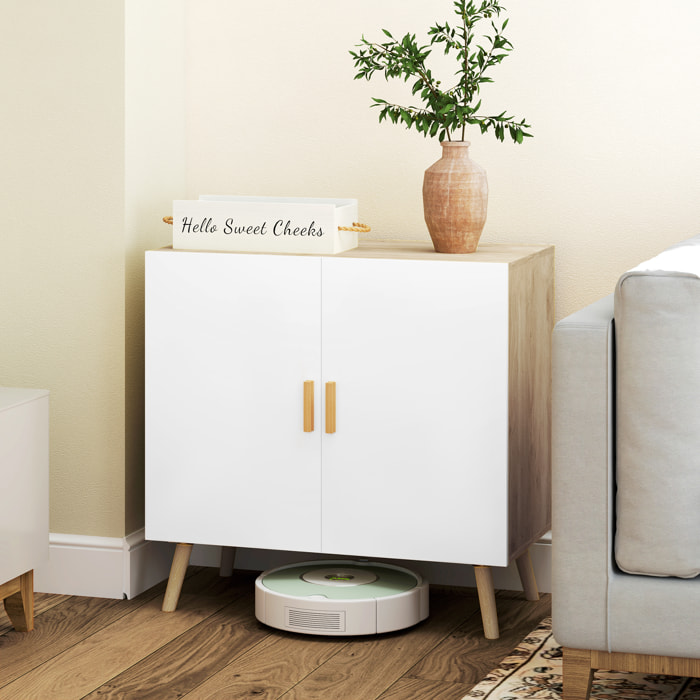 Buffet 2 portes étagère design scandinave - blanc effet chêne clair