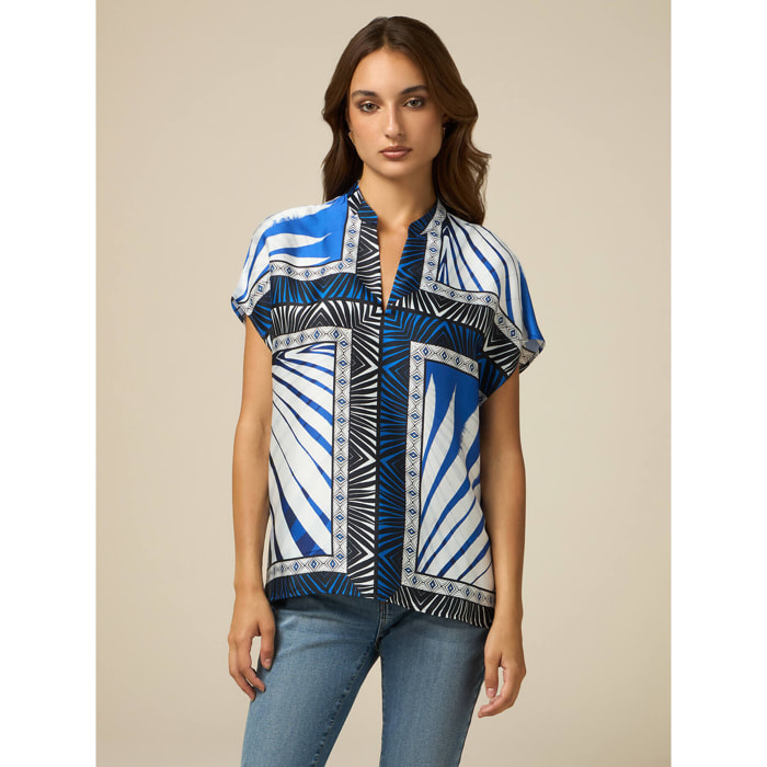 Oltre - Blusa con estampado étnico - Azul